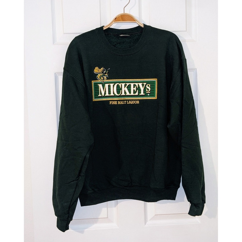 Vintage 90's Green Mickey's Fine Malt Liquor Crewneck Sweatshirt Graphic Print M